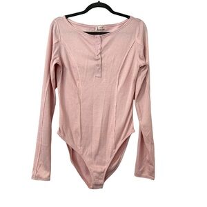 Free People Sloane Henley Bodysuit Womens Size‎ Medium Pink Coquette Balletcore